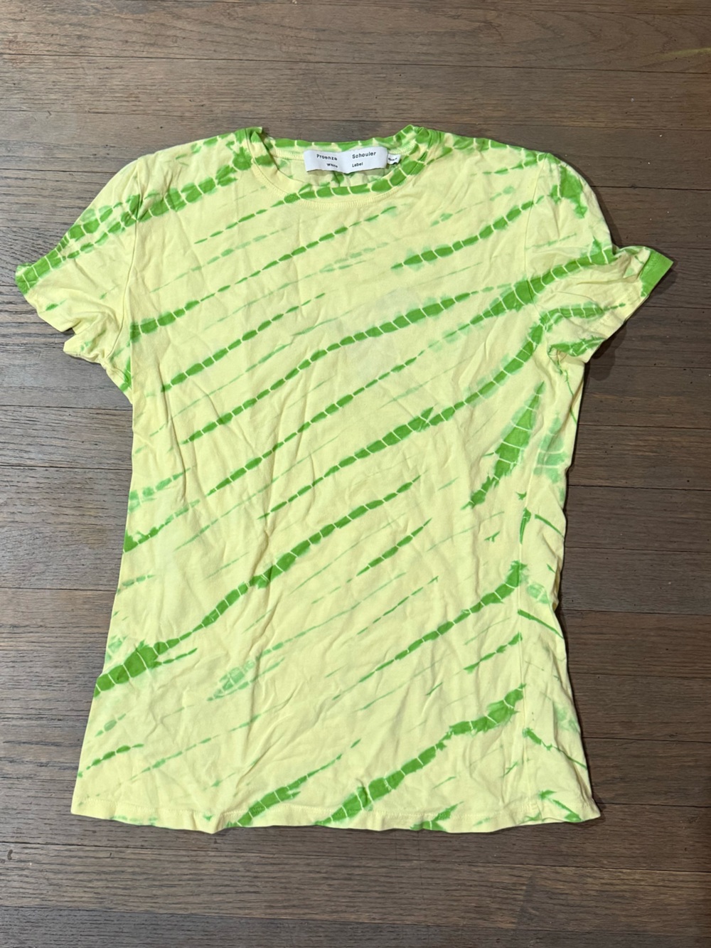 Proenza Schouler Yellow and Lime Green Diagonal Tie-Dye Tee